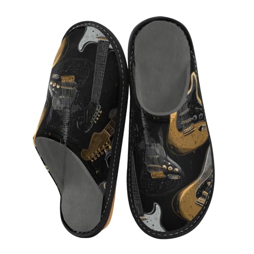 Slippers for Women Guitar Pattern Print Artwork Design Soft Fuzzy Women's Slippers Indoor and Outdoor Shoes - Main Image
