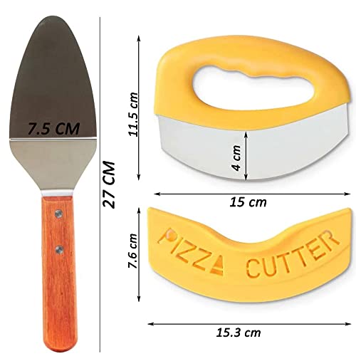 Image of P-Plus International Pizza Cutter and Serving Turner - Pizza Serving Turner - Pizza Cutter Tool - Pizza Spatula - Pizza Cutter Wheel (Set of 2)