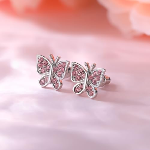 Image of Crystal Butterfly Earrings,Inlaid with Zirconia,Hypoallergenic Children's Diamond Silver Earrings,Birth Gift Birthday Valentine's Day Mother's Day Graduation Gift
