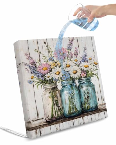 2 Pack Daisies Flowers Waterproof Cushion Covers with Ties, Outdoor Patio Chaise Lounge Chair Seat Cushion Slip Covers Replacement(Only Cover) Spring Watercolor Floral Woodgrain 22