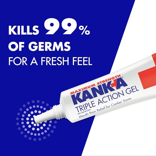 Image of Kank-A Triple Action Gel, 0.42 oz, Maximum Strength Mouth Pain Relief Gel for Canker Sores, Triple Action Treatment, Fast Acting and Long-Lasting Pain Relief, Cools and Soothes Irritation, 0.42 oz