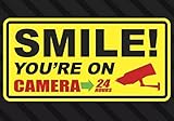 2 pcs Smile You're on Camera Safety Vigilance Sticker Warning, 6 inches - Security Alarm Window Car Motorbike Warning Theft Sticker Safety Decals