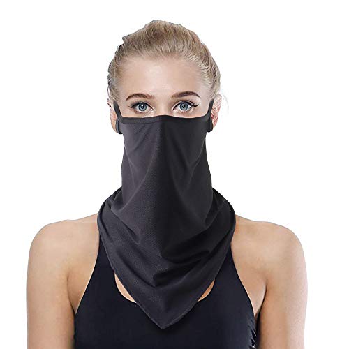 SG SUGU Face Mask Reusable Washable Cloth Bandanas Women Men Neck Gaiter Cover Ear Loops ES01-BK Black