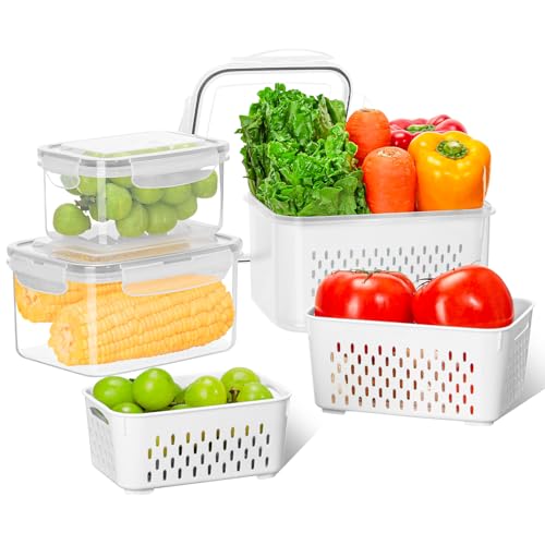 VINATO Lot de 3 Boîte Rangement Frigo, (0.8+1.7+3.15L) Boite avec Passoire pour Fruits Légumes, Adapté au micro-ondes et au lave-vaisselle, Sans BPA