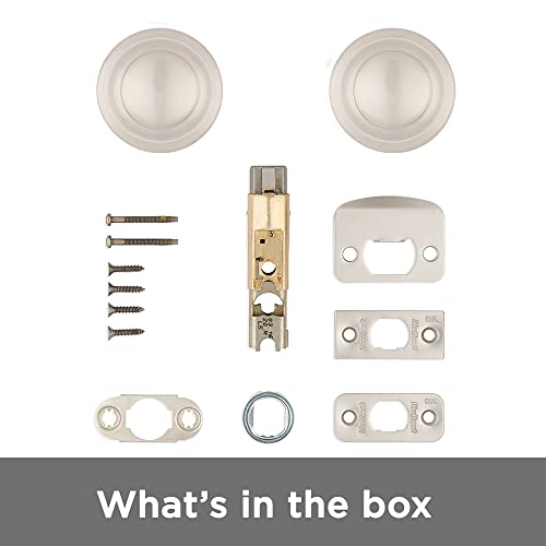 Image of Kwikset Cove Interior Passage Door Knob, Handle for Closet and Hallway Doors, Non-Locking Doorknob in Satin Nickel, with Microban Protection (Pack of 4)