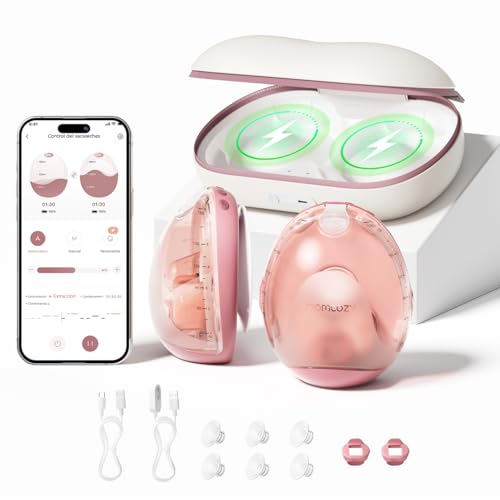 Momcozy Air 1 Sacaleches Ultra Fino, 180 ml Extractor De Leche Materna Manos Libres Con Estuche De Carga Inalámbrica, Control Por App, Modo Automático, Alerta De Depósito Lleno