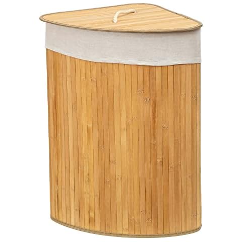FunkyBuys Bamboo Laundry Basket Foldable Storage Hamper with Removable Washable Lining laundry Small Laundry Bins Laundry Hamper with Lid Bamboo Laundry Storage Basket Laundry Bag (Natural, Corner) Cover