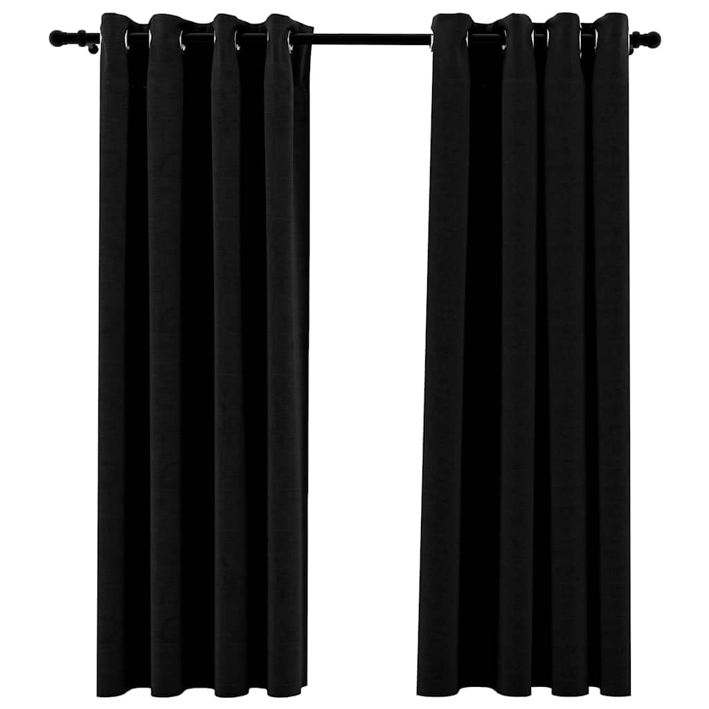 Rideaux occultants à œillets aspect lin noir de 140x175 cm lot de 2