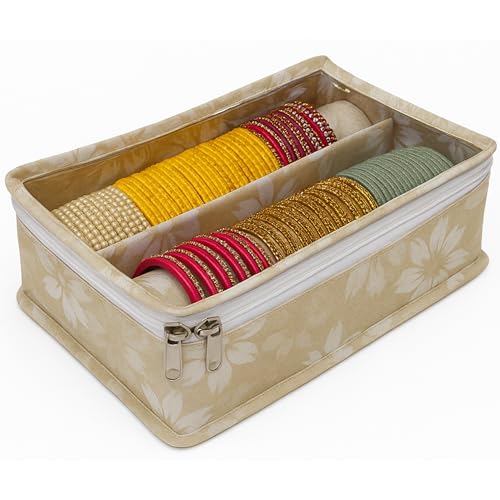 Image of PVC 2-Rod Floral Bangle Organizer Box, Beige, Pack of 1