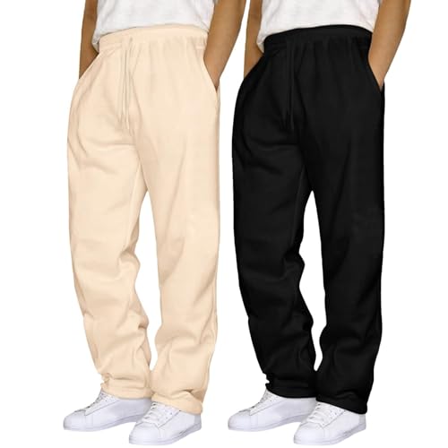 Juego de 2 pantalones de correr para hombre elástico de chándal de color sólido suelto pantalones con bolsillo con cordón de sujeción sudaderas a la moda de correr deporte y gimnasio, caqui, M