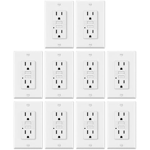ELECTECK 10 Pack GFCI Outlets 15 Amp, Non-Tamper Resistant, Decor GFI Receptacles with LED Indicator, Ground Fault Circuit Interrupter, Wallplate Included, ETL Listed, White Cover