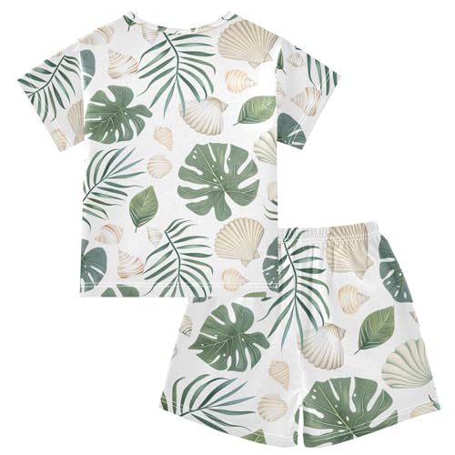ALAZA Seashell Palm Leaves Watercolor Pajamas Short Sleeve 2 Piece Sleepwear Top and Bottom Pajama Set Unisex2