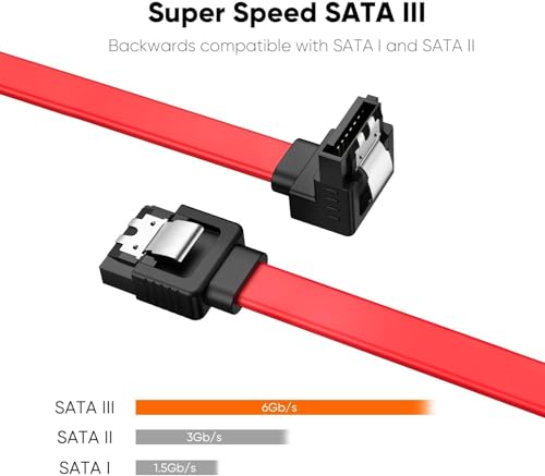 Image of Tobo SATA III Cable • 8-Inch /0.6FT • SATA III 6.0 Gbps • 7pin Female to Downward Right Angle Female Data Cable • with Locking Latch • Support for 2.5'' SSD,3.5''HDD Drive • Red (20)