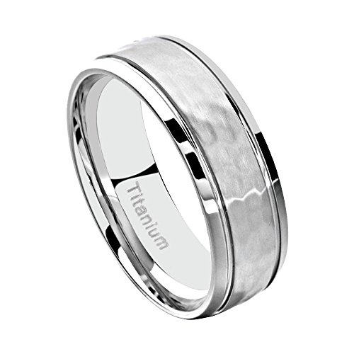 Flamereflection 8Mm Men's Titanium Ring Wedding Band Hammered & Grooved Polish Edge Grooved Size 13.5 #TOP19