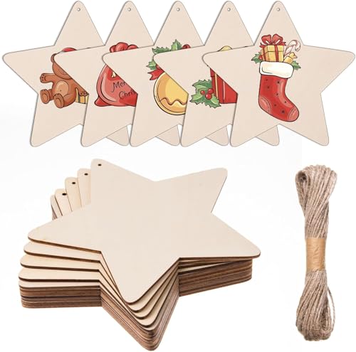 DAHI Große Sterne Holzanhänger 20pcs 14cm Christbaumschmuck...