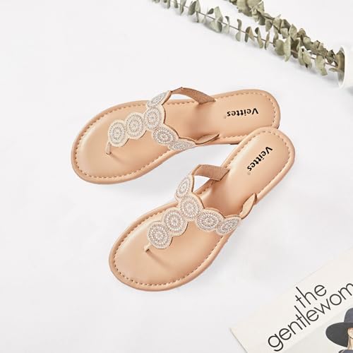 Veittes Women's Gladiator Flat Sandals - Casual Criss Cross Ankle Strap Design, Round Toe, Comfortable Rubber Sole, lightweight Summer Beach Toe Ring Thong Sandals 5