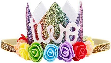 iMagitek Baby Girl Second Birthday Party Rainbow Flower Crown Hat, Baby Girl 2nd Birthday Party Decorations