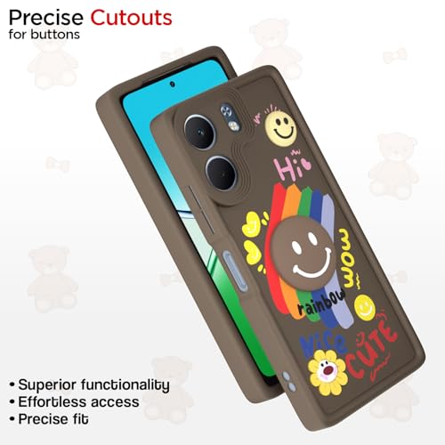 Image of Pikkme Back Cover for Oppo A5x | Soft Silicone| Cute Rainbow Smile & 3D Cartoon Flower Design | Shockproof Raised Camera Protection Bumper Case (Brown)