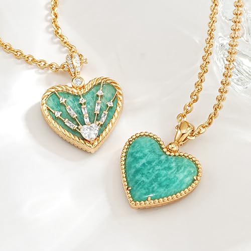 Fettero Gold Necklace for Women, 14K Gold Plated Heart Charm Necklaces for Women Double Sided Pendant Heart Necklace for Mom Wife Valentines' Day Jewelry