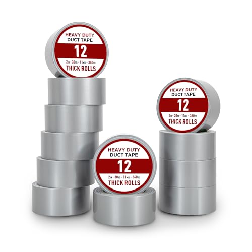 Image of Duct Tape, 12 Roll Silver Tape, Multi Packing Tape, 30 Yards x 2 Inch Grey Tape, Heavy Duty Waterproof Duct Tape, Tear by Hand and No Residue, Bulk for Home Use, Repairs and Office Supplies