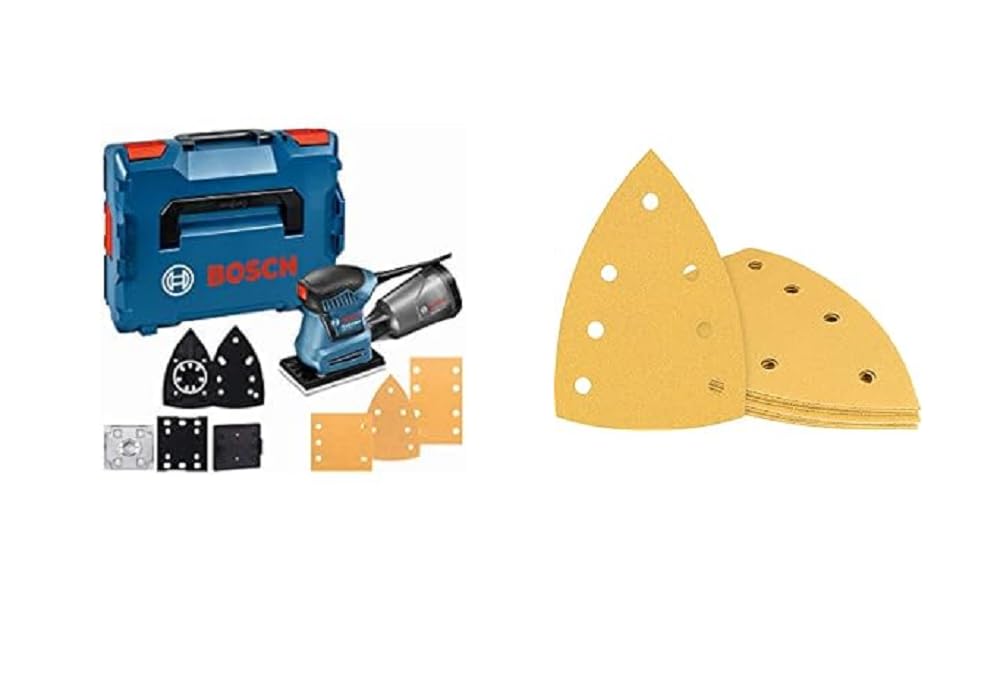 Bosch Professional Schwingschleifer GSS 160-1 A Multi (1,6 mm Schwingkreis-Ø, in L-BOXX) + 10x Schleifpapier Expert C470 mit 7 Löchern (für Hartholz, Farbe auf Holz, 100x150 mm, Körnung 80, Zubehör)