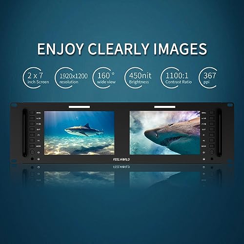 Image of FEELWORLD D71 Plus-H Dual 7 Inch 3RU Broadcast Rack Mount Monitor with Waveform LUT IPS 1920x1200 HD LCD Screen HDMI AV Input and Output