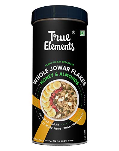 True Elements Jowar Flakes 350g - with Honey & Almonds, Flakes for Breakfast, Breakfast Cereal