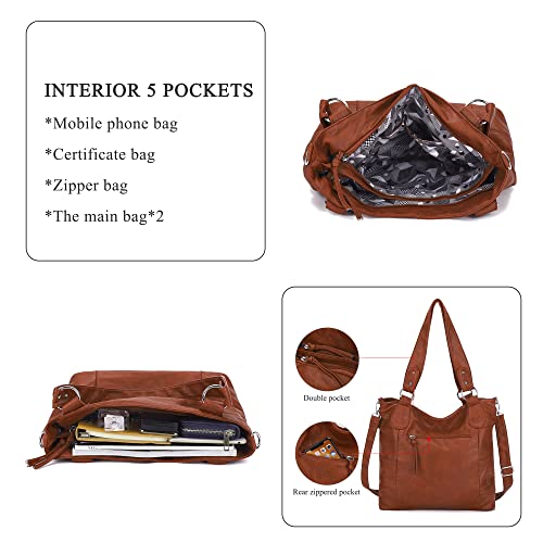Image of Angel Kiss Hobo Shoulder Purses for Women Large Soft Washed PU Leather Stripe Crossbody Handbags