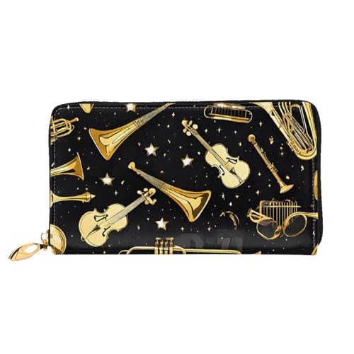 (Musical Instruments) Faux Leather Wallet Long Clutch Zipper Purse Card Holder Travel Coins Cash Organizer Phone Pocket 7.48 x 4.13 x 0.9 inches