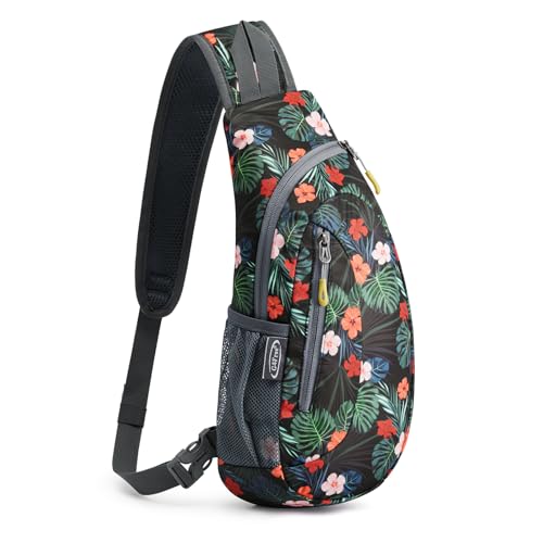 G4Free Sling Bag for Men Women, Small Crossbody Backpack Lightweight Chest Shoulder Bags for Travel, Outdoor and Sports (Flower Black)
