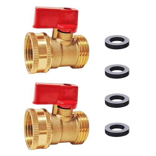 HQMPC Heavy Duty Brass Shut Off Valve Big Flow Garden Hose Shut Off Valve For Garden Lawn Irrigatiion Garden Hose Connector Big Handle Easy Turn On Off (2PCS) +4 Extra Pressure Washers