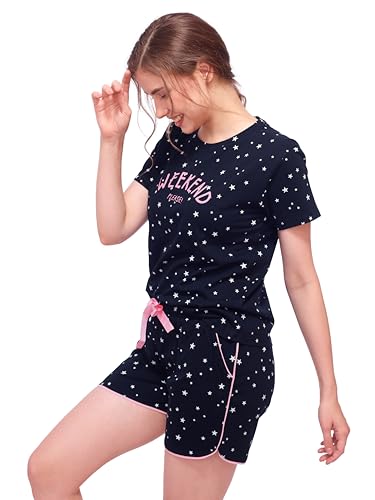 Image of LOTIK Women's Cotton Star Print Top & Shorts Nightwear Set