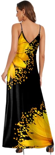 Image of Women's Maxi Sunflower Dresses Sleeveless Long Tie Dye Dress Casual Sundresses with Pockets