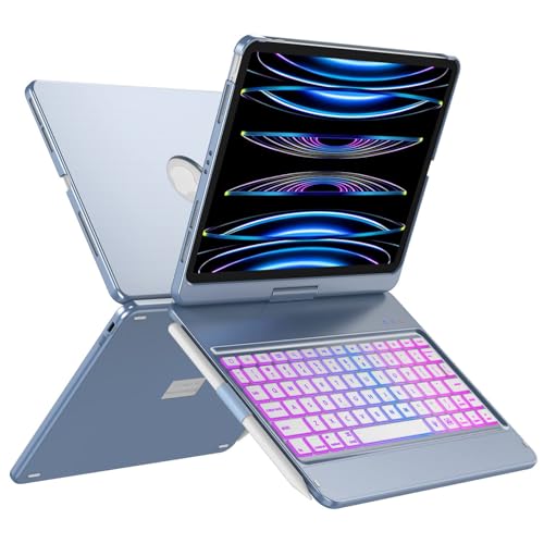 Image of GGH Keyboard Case for iPad Pro 11 Inch & Air 11 inch M4 /M3 /M2, Ocean Blue | 10-Color Backlight Keyboard with Pencil Holder, 360 Rotatable, Compatible with iPad Pro 11 1st-4th Gen & Air11 M2 /M3 /M4