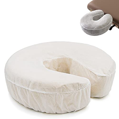 MOWOT Fitted Disposable Face Cradle Cover for Massage Table Non Woven Face Rest Massage Headrest Covers for Spa Salon Chair Non-Sticking Universal Size - White 50pcs