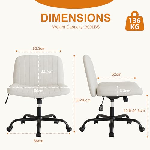 Shintenchi Criss Cross Chair,Cross Legged Office Seat with Wheels Armless Swivel Vanity Chair,Height Adjustable Wide Computer Task Seating for Home Office,White image 4