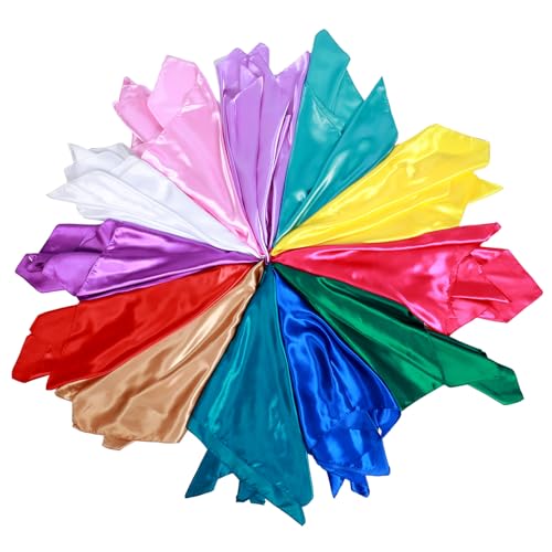 MBAIYO 12 Pcs Dance Play Scarves 35 x 35 Inch Rainbow Silks Scarves Polyester Play Scarf Sensory Dance Juggling Scarve for Teens Youths