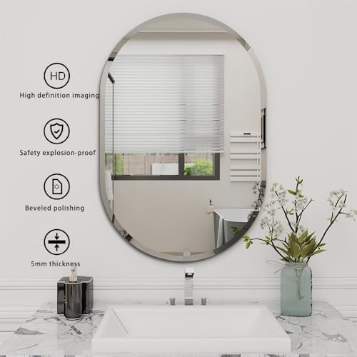 Image of Creative Arts n Frames 18x24 inch 5mm Thick Beveled Smooth Edges Frameless Wall Mount HD Mirror Home Office Hotel Decor for Living Restroom Bedroom Bathroom (Capsule Shape 18x24 HD Mirror)