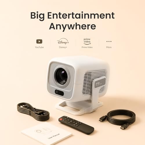 Image of Smart Mini Projector with Android 11, WiFi 6 and Bluetooth 5.4, Native 1080P Full HD, Auto Focus, Auto Keystone Correction, Portable Home Theater for Movies, Streaming and Gaming