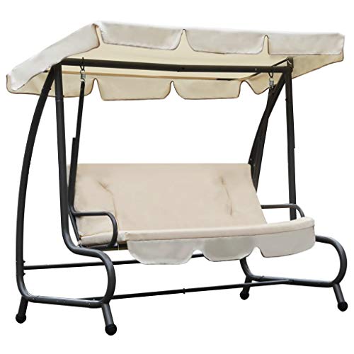 Outdoor Swing Chair with Canopy Sand White Home & Garden Lawn & Garden Outdoor Living Porch Swings