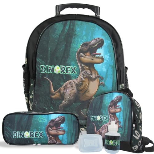 Kit Mochila Dinossauro Rex Com Rodinhas Tam M com Lancheira e Estojo