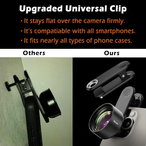 【2025 Upgraded】 75mm Macro Lens for iPhone, Pixel, Samsung Galaxy, OnePlus, Huawei, and Other Phones, Phone Camera Lens Macro Lens Attachment for iPhone, Universal Clip Included