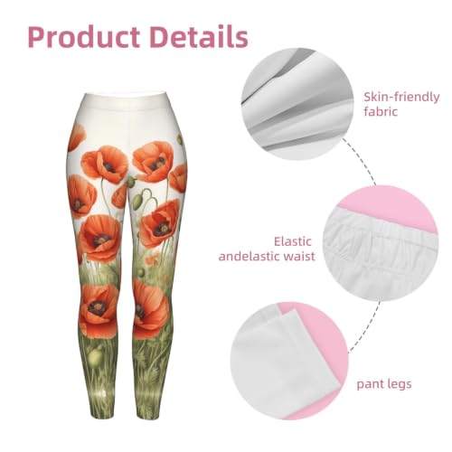 Leggings de compresión con estampado floral de amapolas y tejido suave de alta comodidad 6