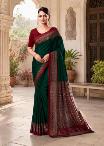 Image of Jaanvi fashion Women's Crepe Silk Saree with Unstitched Blouse Piece | Soft Lightweight Traditional Ethnic Wear Saree for Party, Wedding, Festival
