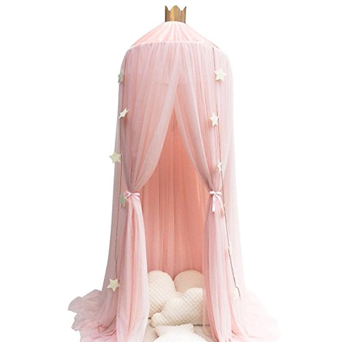 Aesy Zanzariera per Cameretta dei Ragazze, Letto a Baldacchino per Bambini Cupola Rotonda Tenda Kids Princess Play Zanzariera in Filato di Cotone, Mosquito Net For Kids Bed (Rosa)