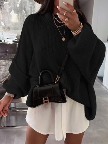 Image of Saodimallsu Womens Oversized Sweaters Mock Neck Batwing Long Sleeve 2026 Fall Trendy Ribbed Knit Casual Tunic Sweater