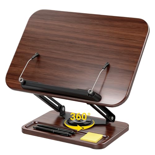 Stylora Adjustable Book Stand for Reading with 360° Rotating Base, Multi-Purpose Foldable Book Holder, Laptop Stand & Cookbook Stand with Elastic Page Clips for Recipe, Music Scores, Tablets