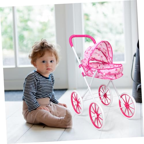 CLISPEED Kinderwagen Puppenwagen mit Realistischem Design und Zubehör Faltbarer Puppenbuggy für Mädchen Großes Puppen Kinderwagen Modell für Doll Pretend Play – Bild 6