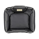 KING DOG Hundebett ECOSHINE Laufstall Antislip Schwarz mit weißem Rand Zwei kleine Kissen gratis dazu (75x65 cm)
