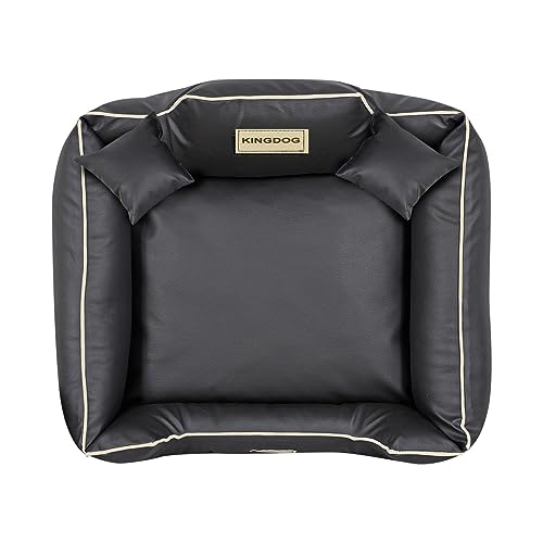 KING DOG Hundebett ECOSHINE Laufstall Antislip Schwarz mit weißem Rand Zwei kleine Kissen gratis dazu (75x65 cm)